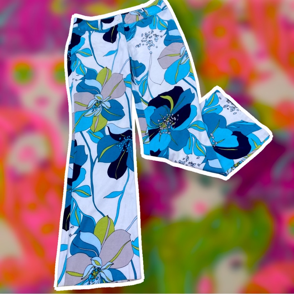 Psychedelic Hippy blue floral Russell Kemp wide leg pants